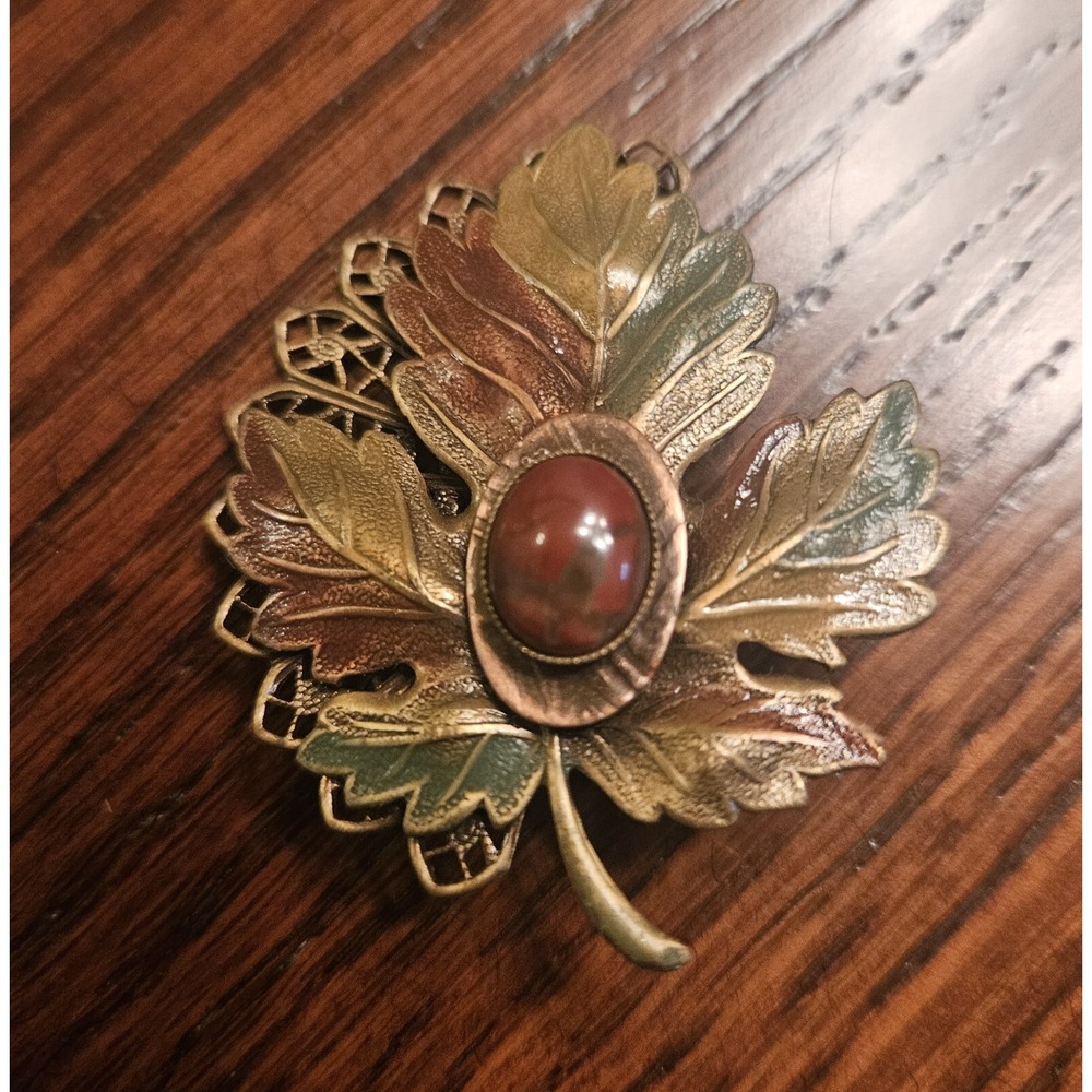 Maple Leaf Brooch Pin Stone Accent